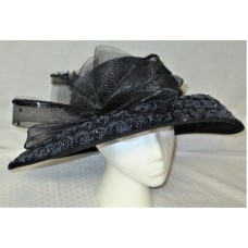 Mujers Hat WIDE 100% Wool feathers sequins Derby Church  eb-03981267